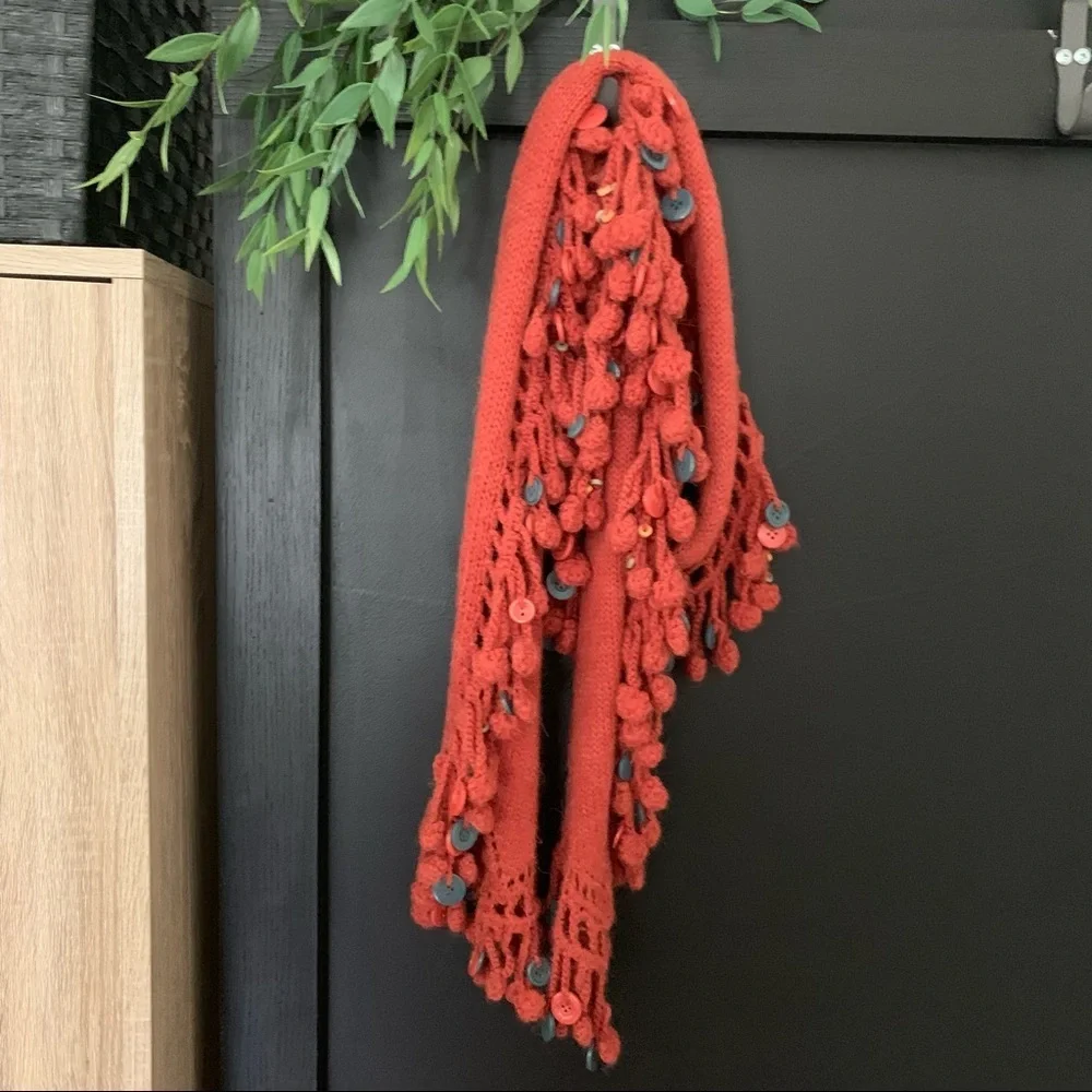 Anthropologie sleeping in snow wool blend pom pom scarve. OS